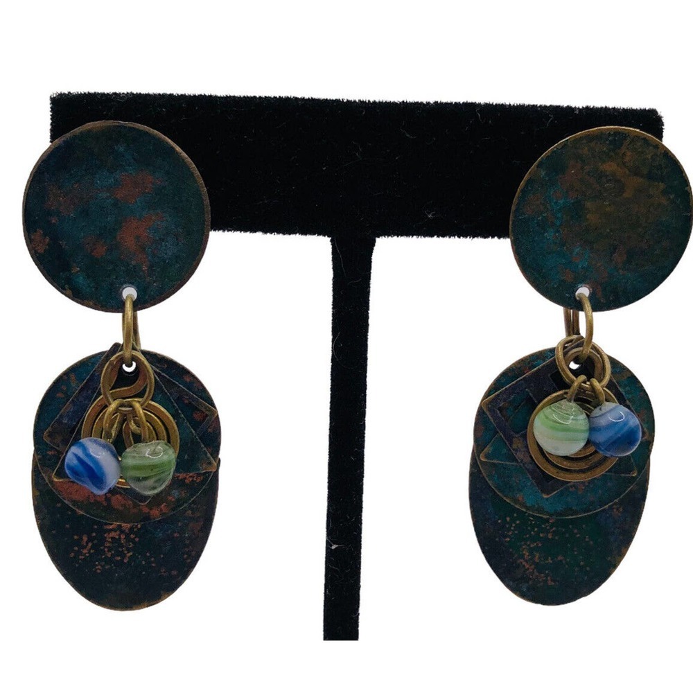 Artisan Copper Disc Dangle Statement Necklace Ear… - image 4